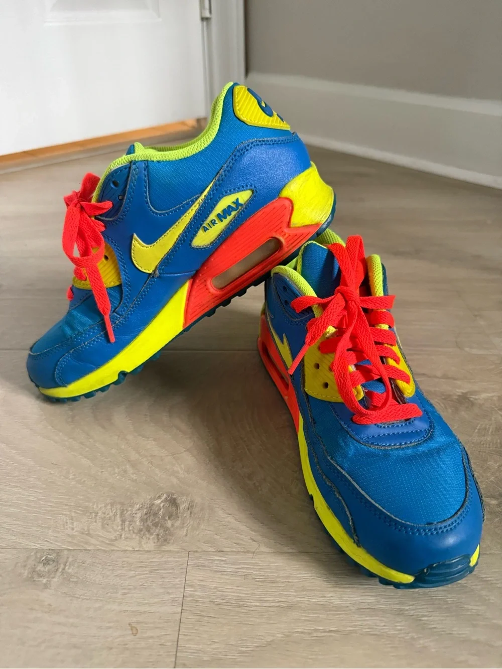 Nike Kids Sneakers - Bright Blue with Neon Yellow & Orange Accents 6.5 Y 8 women